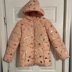 Swiss Tech Girls Xl (14/16) Pink & Silver Star Patterned Lined Puffer Jacket